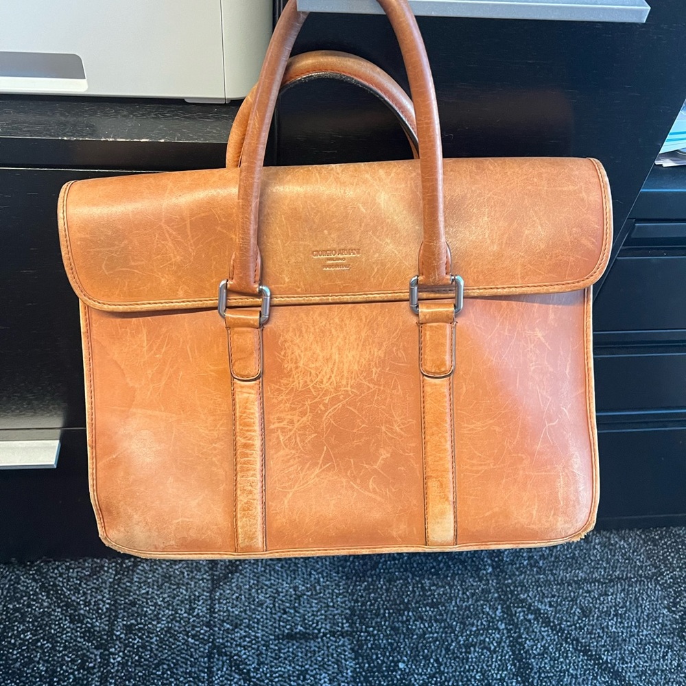 Giorgio Armani briefcase, well worn, but still has some life in it